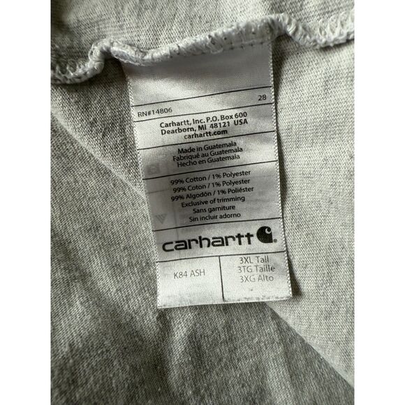 Carhartt Original Fit Men's Cotton Heathered Cream 3 Button T-Shirt 3XL Tall - Picture 4 of 4